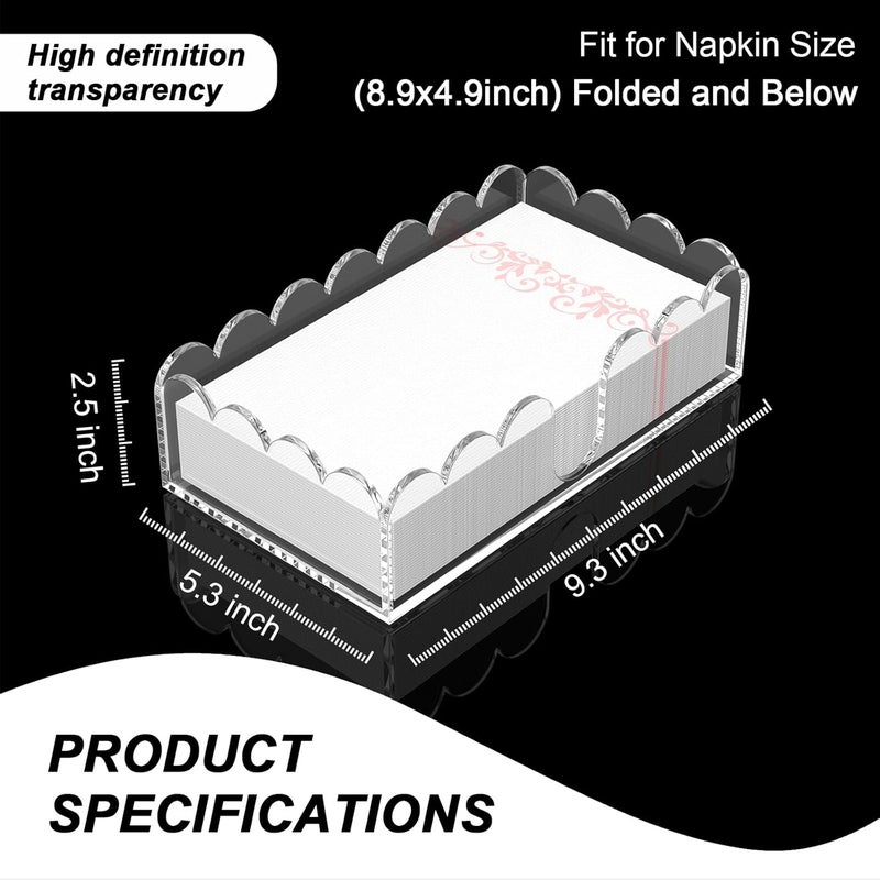 YAGELI Clear Acrylic Napkin Holder – Elegant Scalloped Tray for Bathroom, Kitchen, Dining Room – Flat Paper Towel & Disposable Napkin Holder for Weddings, Hotels, and Home Use(9.3x5.3x2.5 inch) - Image 3